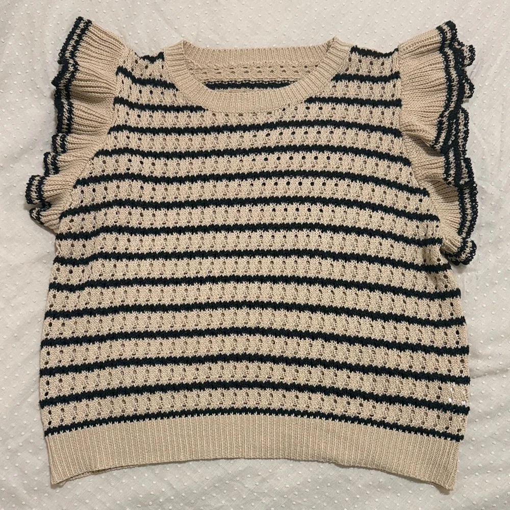 Striped Ruffle Sleeve Sweater - Picture 1 of 5